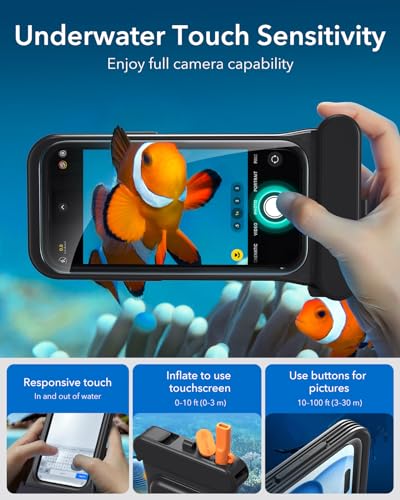 ESR Waterproof Phone Pouch for iPhone 13/14 /15, Black | Underwater Touch Sensitivity, IPX8 Floating Waterproof Cellphone Case with Lanyard, Dry Bag for Snorkeling
