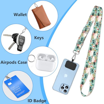 2 Pack Phone Lanyard Cell Phone Lanyard Crossbody Adjustable Phone Strap for Use Around the Neck Cell Phone Lanyard - color: Orange and Green Flowers