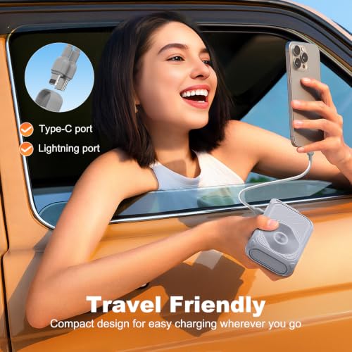 SEANCHEER P05 Portable Charger, Magnetic Power Bank, Small PowerBank, Battery Pack10000mAh Travel Essentials Fast Charging with Built in Cable, Foldable Wall Plug for iPhone,Samsung,Andriod - color: Grey