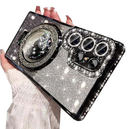 Changjia for Samsung Galaxy S26 Ultra Glitter Kickstand Case,Cute Bling Sparkly Diamond Rhinestones with Camera Lens Protector Liquid Ring Stand Women Girls Clear Phone Case for Galaxy S26 Ultra,Black - color: Black