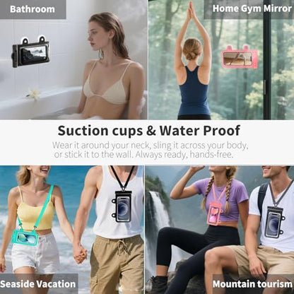 Larger Waterproof Phone Pouch iPhone &Shower Phone Holder Waterproof with 2 Suction Cups,Water Phone Protector Pouch with Adjustable Lanyard for iPhone 17 16 ProMax (Black+Black, 2 PCS) - color: Black+Black