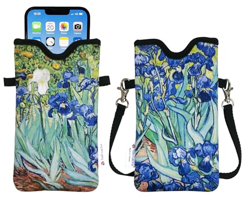 Tainada Neoprene Neck Cell Phone Pouch w/Crossbody Strap (Van Gogh Irises) - color: Van Gogh Irises