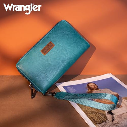Wrangler Womens Wallet Wristlet Long Purse Designer Clutch Large Capacity Credit Card Holder for Women Men - color: A-Turquoise