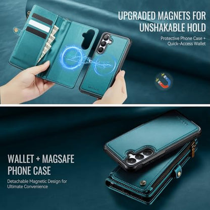 Defencase for Galaxy S26 Case Wallet Compatible with Magsafe, Blue Green | Magnetic Detachable, with RFID Bolcking Card Holder, Zipper Strap, PU Leather Drop-Proof Phone Cover for Samsung Galaxy S26 - color: (Detachable with Magsafe)-Blue Green