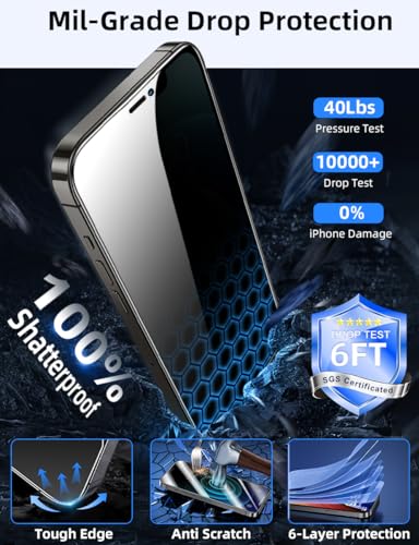 ruwa Privacy Screen Protector for iPhone 12/12 Pro[6.1 Inch][3-Pack] Anti-Peep Tempered Glass Film with Easy Installation Frame, Ultra HD, 9H Hardness, Scratch Resistant, Case Friendly - size: for iPhone 12/12 Pro-6.1 inch 3-Pack