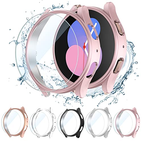 KIMILAR [5+5 Pack] Galaxy Watch FE/Galaxy Watch 5/Galaxy Watch 4 Screen Protector Case 40mm, Anti-Fog Tempered Glass and Hard PC Protective Bumper Compatible with Samsung Galaxy Watch FE/5/4 40mm
