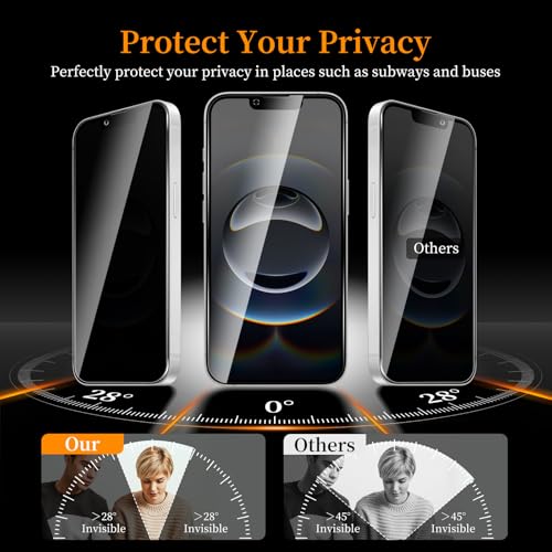 3+3 Pack Privacy Screen Protector for iPhone 16e/13/14/13 Pro，3 Anti-Spy Tempered Glass Film， Anti-Scratch, 9H Hardness，Compatible phone cases，High definition，Easy installation frame