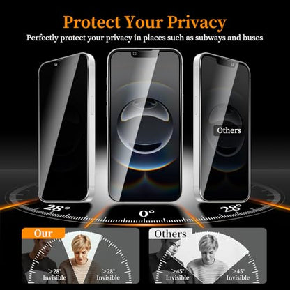 3+3 Pack Privacy Screen Protector for iPhone 16e/13/14/13 Pro，3 Anti-Spy Tempered Glass Film， Anti-Scratch, 9H Hardness，Compatible phone cases，High definition，Easy installation frame