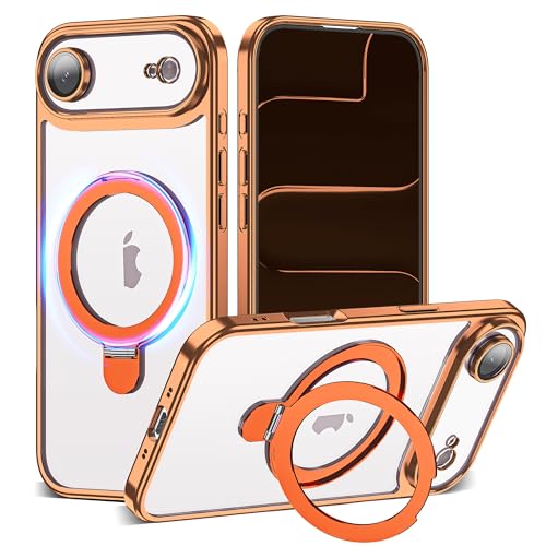 Compatible with iPhone Air Case with Magnetic Stand [Camera Len Protectors][Compatible with Mag-Safe] Clear Plating Phone Case for iPhone 17 Air 6.6",Orange - color: Orange, size: iPhone 17 Air