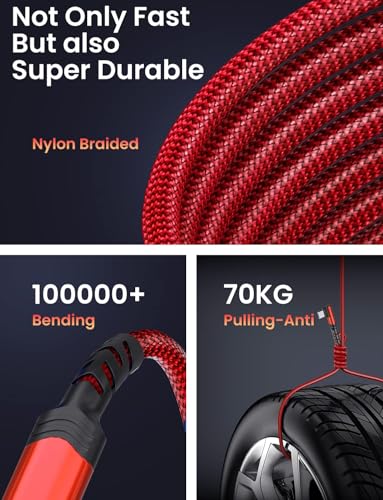 Red 2 Pack 10FT 60W/3A Nylon Braided USB C to USB C Cable, Right Angle 90 Degree, Fast Charging for iPhone 16/15, iPad Pro/Mini/Air, MacBook, Samsung Galaxy S24 and More - color: Red