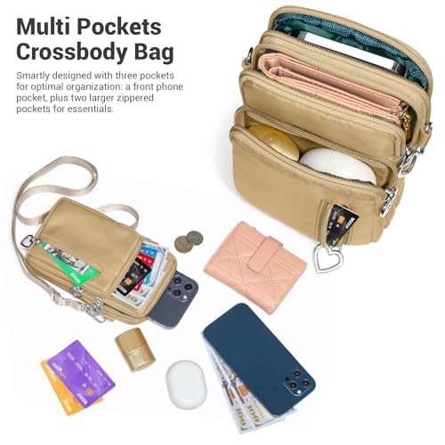 YINHEXI Small Crossbody Bags for Women Trendy, Mini Triple Compartment Cell Phone Crossbody Wallet Purses - color: Khaki-2