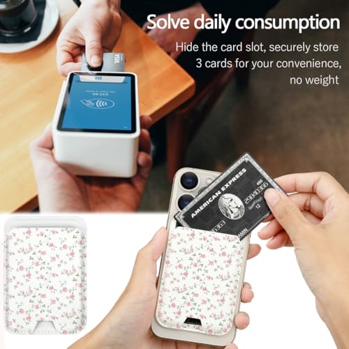 Compatible with Magsafe Cute Wallet Magnetic Card Holder,Pink Floral - color: Pink Floral Flowers