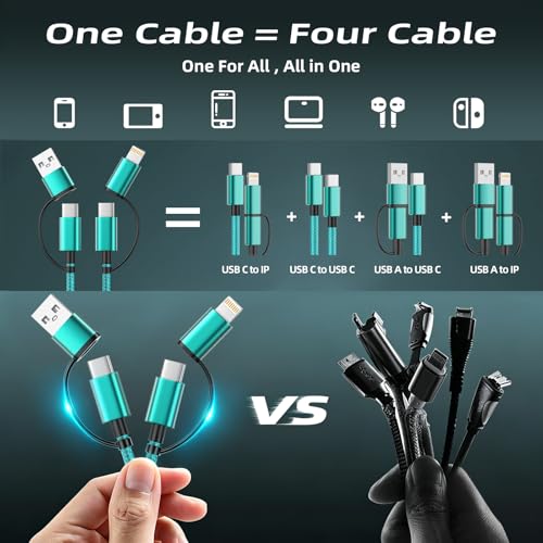 2 Pack 4 in 1 Multi Charging Cable 5FT, 60W USB C to USB C Charger Cord - color: Green