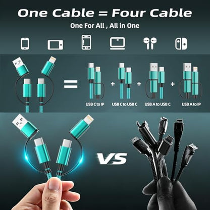 2 Pack 4 in 1 Multi Charging Cable 5FT, 60W USB C to USB C Charger Cord - color: Green