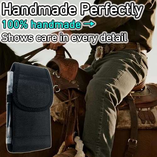 DpS Holster for iPhone 16e 16 15 14 13 12 & Pro Models, Galaxy S25, S24, S23, S22 Phone Belt Holder Case with Clip, Rugged Nylon Carrying Pouch w Card Holder (Fits Otterbox Cover on),Black (Medium) - size: Medium