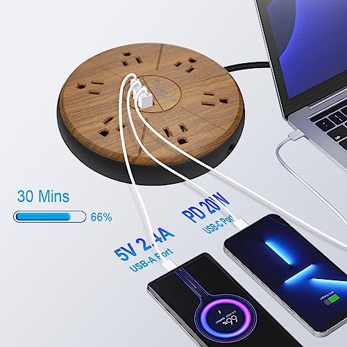 Power Strip Surge Protector 6 AC outlets with USB and USB-C PD 20W Fast Charging 15A 1875W high Power Output Widely Spaced Multi outlets Circuit Breaker Safeguard for Home,Office, Dorm Room - color: Light Wood Grain USB-C