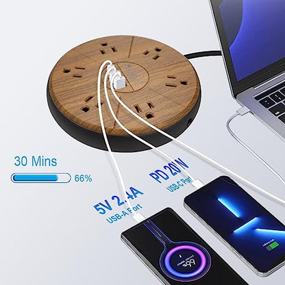 Power Strip Surge Protector 6 AC outlets with USB and USB-C PD 20W Fast Charging 15A 1875W high Power Output Widely Spaced Multi outlets Circuit Breaker Safeguard for Home,Office, Dorm Room - color: Light Wood Grain USB-C