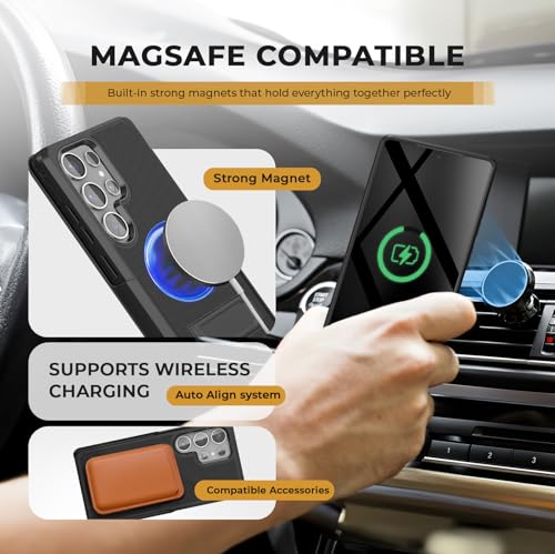 MOTIVE for Samsung Galaxy S25 Ultra Case with Belt Clip and Stand | 6.9" | Case & Holster, MagSafe compatible, built-in Kickstand Horizontal, 360° rotating belt clip, slim low-profile fit - size: s25 Ultra