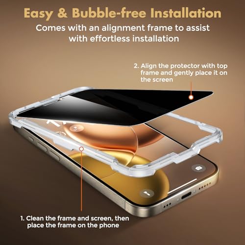 UNBREAKcable Privacy Screen Protector for iPhone 15 Pro, Full Coverage Shatterproof Tempered Glass [True 28°Anti Spy] [9H Hardness] [Easy Installation Frame] 2-Pack Private Screen for iPhone 15 Pro - size: iPhone 15 Pro