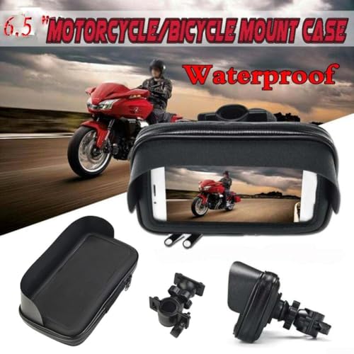 6.5 Inch Motorcycle Phone Mount Bag, Waterproof Handlebar Holder Case For ATV Scooter GPS Navigation, Shockproof Touch Screen Pouch With Sun Visor And Foam Inserts, Black