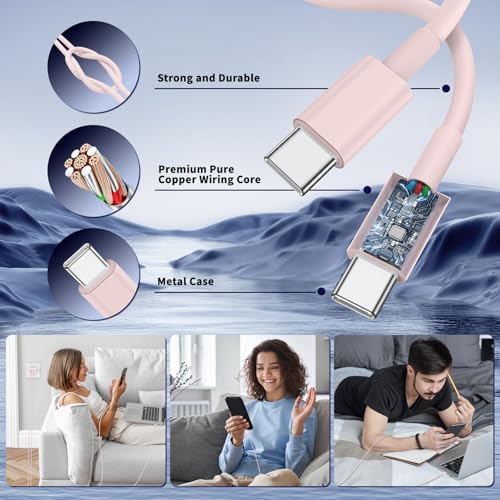 QZIIW iPhone 17 16 15 Pro Max Fast Charger,45W Dual Port USB C Fast Charger - color: Pink, size: 3FT+6FT+10FT+10FT
