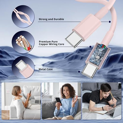 QZIIW iPhone 17 16 15 Pro Max Fast Charger,45W Dual Port USB C Fast Charger - color: Pink, size: 3FT+6FT+10FT+10FT
