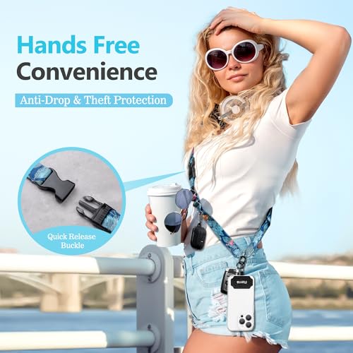 Azrra Phone Lanyard Crossbody, Phone Strap Crossbody with 2 Tether Tabs - color: Blue - Floral
