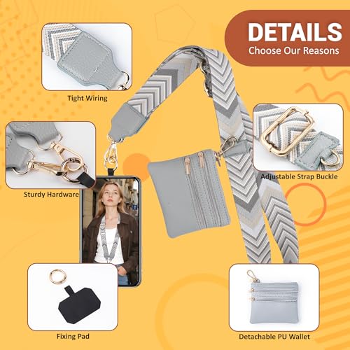 BARGIFTS Clip and Go Strap for Phone with Wallet Crossbody, Cell Phone Lanyard with Zippered Pouch, Adjustable Phone Strap Crossbody with Wallet - color: A-Grey