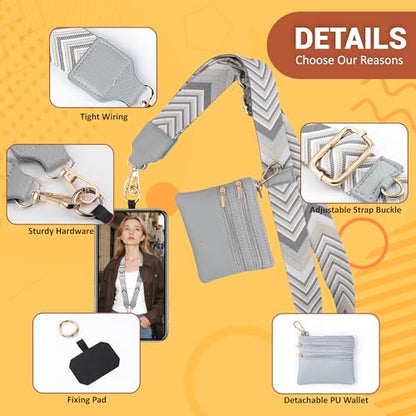 BARGIFTS Clip and Go Strap for Phone with Wallet Crossbody, Cell Phone Lanyard with Zippered Pouch, Adjustable Phone Strap Crossbody with Wallet - color: A-Grey