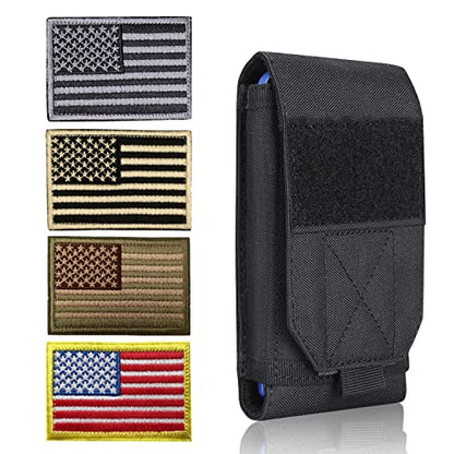 Black Tactical Molle CellPhone Pouch Case,Heavy Duty Waterproof Phone Holster Bag for iPhone 11 12 13 Pro Max For Samsung S22 S21 S20 FE Note 20 A13 A12 A02S Less 6.7" Phone with 4 Pack Patches - color: Black & 4 Pack Patches