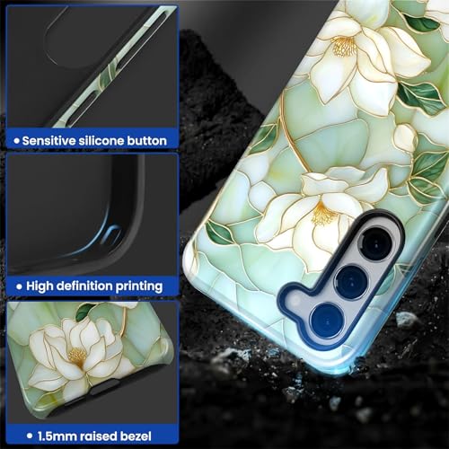 Case Compatible with Samsung Galaxy S23, Hybrid 2-Layer Hard Shell Protection Case, Shockproof Protective Tough Phone Cover, Blooming Cyan Flowers - color: Blooming Cyan Flowers, size: Samsung Galaxy S23