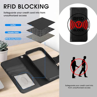 Arae Compatible with iPhone 17 Pro Case Wallet with Card Holder, Wristlet Strap Wallet Flip Cover for iPhone 17 Pro 6.3 inch Men/Women, RFID Blocking, Kickstand, Black - color: Black, size: iPhone 17 Pro 6.3 inch