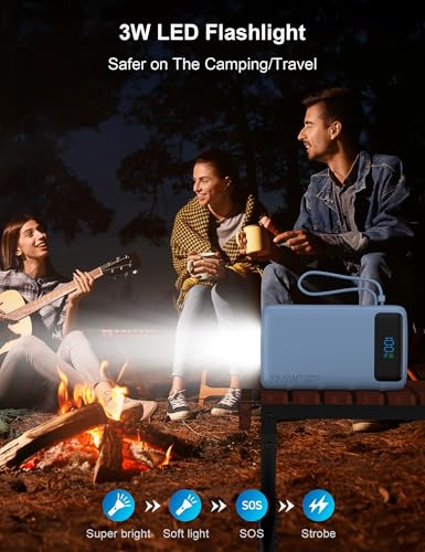 Nusyddy Portable Charger 27000mAh 22.5W w/Built-in Cable & LED Display Blue - color: Blue