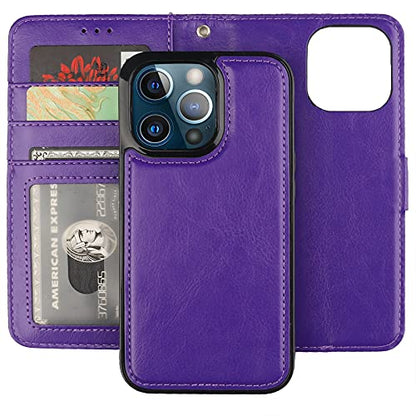 Bocasal Detachable Wallet Case Card Holder for iPhone 13 Pro, Purple - color: Purple