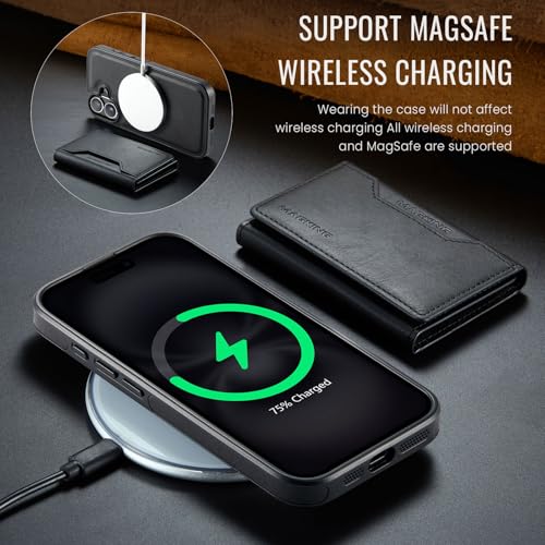 K2 2 in 1 Detachable Magnetic Phone Cases Compatible with iPhone 17 Case with Card Holder RFID Blocking, Compatible with Magsafe Wallet, Leather 6.3'' (Black, iPhone 17) - color: Black, size: iPhone 17