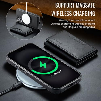 K2 2 in 1 Detachable Magnetic Phone Cases Compatible with iPhone 17 Case with Card Holder RFID Blocking, Compatible with Magsafe Wallet, Leather 6.3'' (Black, iPhone 17) - color: Black, size: iPhone 17