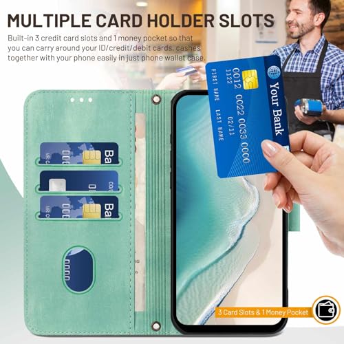 for Galaxy A17 5G Phone Case Wallet and Wrist Strap (Mint) | Card Holder Slots, PU Leather, Flip Cover, Magnetic Closure, Kickstand, Folio Protective, for Samsung A17 Case - color: Mint