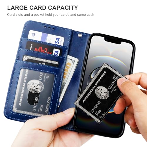 Bocasal Detachable Wallet Case Card Holder for iPhone 17e/16e, Blue | RFID Blocking Kickstand Card Slots Holder PU Leather Magnetic Shockproof Wrist Strap Removable Flip Protective Cover 6.1 inch - color: Blue