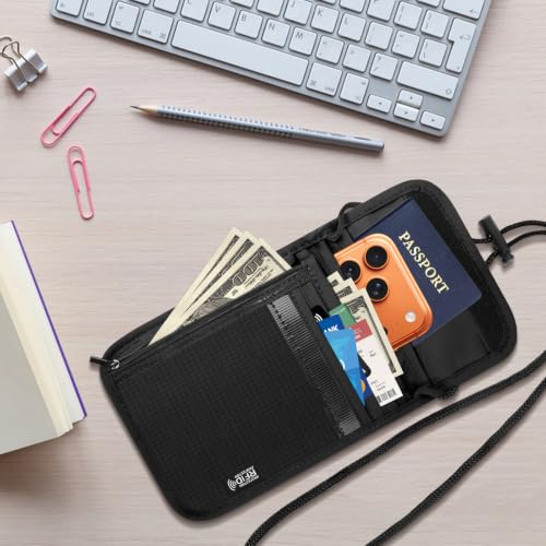 Likesing 5.5" L x 7.9" W Travel Neck Wallet, RFID Passport Holder (Black) - color: Black