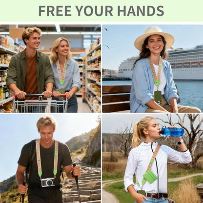 2pcs Clip and Go Strap for Phone with Wallet Crossbody Strap with Pouch - color: Green+black