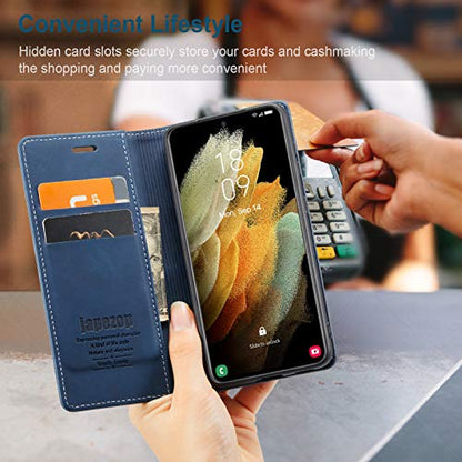 Samsung Galaxy S21+ Plus 5G Case,Samsung Galaxy S21+ Plus 5G Wallet Case with [RFID Blocking] Card Holder Kickstand Magnetic,Leather Flip Case for Galaxy S21+ Plus 6.7 Inch(Blue) - color: Blue, size: S21+ Plus 6.7"