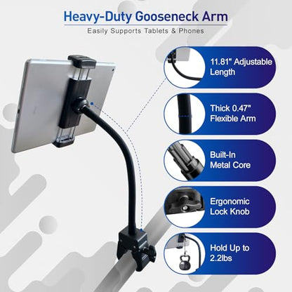 ROCKFREE Clamp Tablet Holder for Treadmill,Heavy-Duty,11.8" Gooseneck Arm