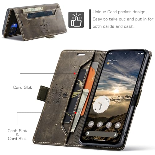 HAII Case for Google Pixel 10a 6.3",PU Leather Folio Flip Wallet Case with Card Holster Stand Kickstand Magnetic Closure Shockproof Phone Cover for Google Pixel 10a (Coffee) - color: Coffee