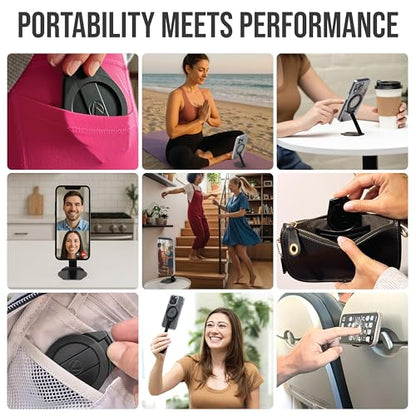 Aerostand: Thinnest Stand for MagSafe Cases and MagSafe PopSockets® - Fits in Any Pocket, Purse or Airplane Tray. Expands 30X, Tactical Zinc Alloy, Includes Travel Pouch. - Midnight