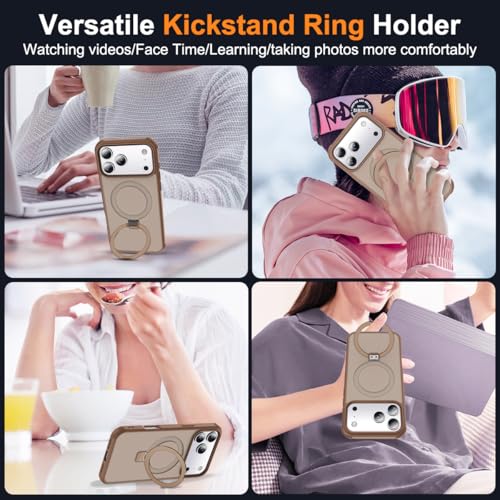 SKYLMW Compatible with iPhone 17 Pro Max Case with Stand,Desert Brown | iPhone 17 Pro Max Phone Case 6.9",Magnetic Ring Stand,Compatible with MagSafe,Military-Grade Protection,Great Grip Feeling - color: Desert Brown, size: Iphone 17 Pro Max