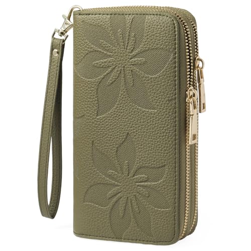 GOIACII Women's Wallet RFID Blocking Leather Wristlet - color: A14 Matcha Green