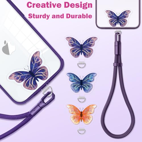 Phone Tether Tab 3 Pcs Universal Phone Lanyard Case Patch Without Adhesive with 1 Pc Spring Ring Phone Lanyard Replacement Part Pad for Cell Phone Strap for iPhone Samsung Google Butterfly