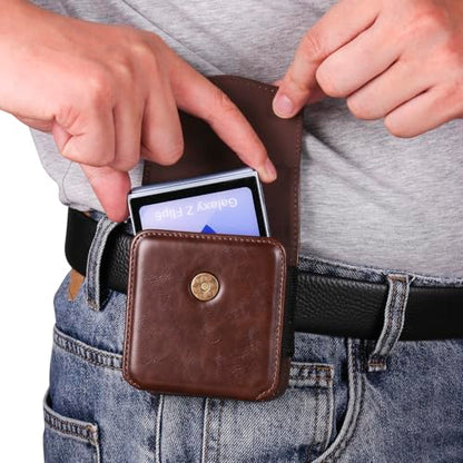 Galaxy Z Flip 5G Waist Belt Bag Leather, Mobile Phone Holster Wear Belt Waist Pack Leather Case with Belt Loop Compatible with Samsung Galaxy Z Flip 7 6 5 4 3 5G (SM-F700 SM-F707 SM-F711) Moto RAZR - color: Coffee