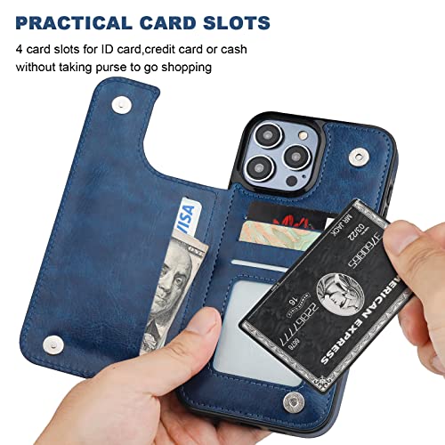 ONETOP for iPhone 14 Pro Max Wallet Case with Credit Card Holder,Blue | Kickstand,ID/Cash Holder,Case Wallet with Card Slots,Double Magnetic Clasp,Durable PU Leather Shockproof Cover for Women Men - color: Blue