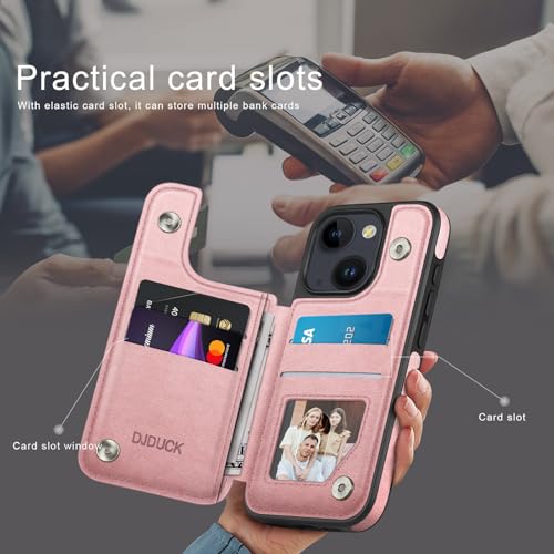 DJDUCK Designed for iPhone 15 Case Wallet with Card Holder, [Magnetic Clasp Cover] [RFID Blocking Leather Protection] Shockproof Women Men Cases 6.1 Inch for Apple 15 Rose Gold - color: Rose Gold
